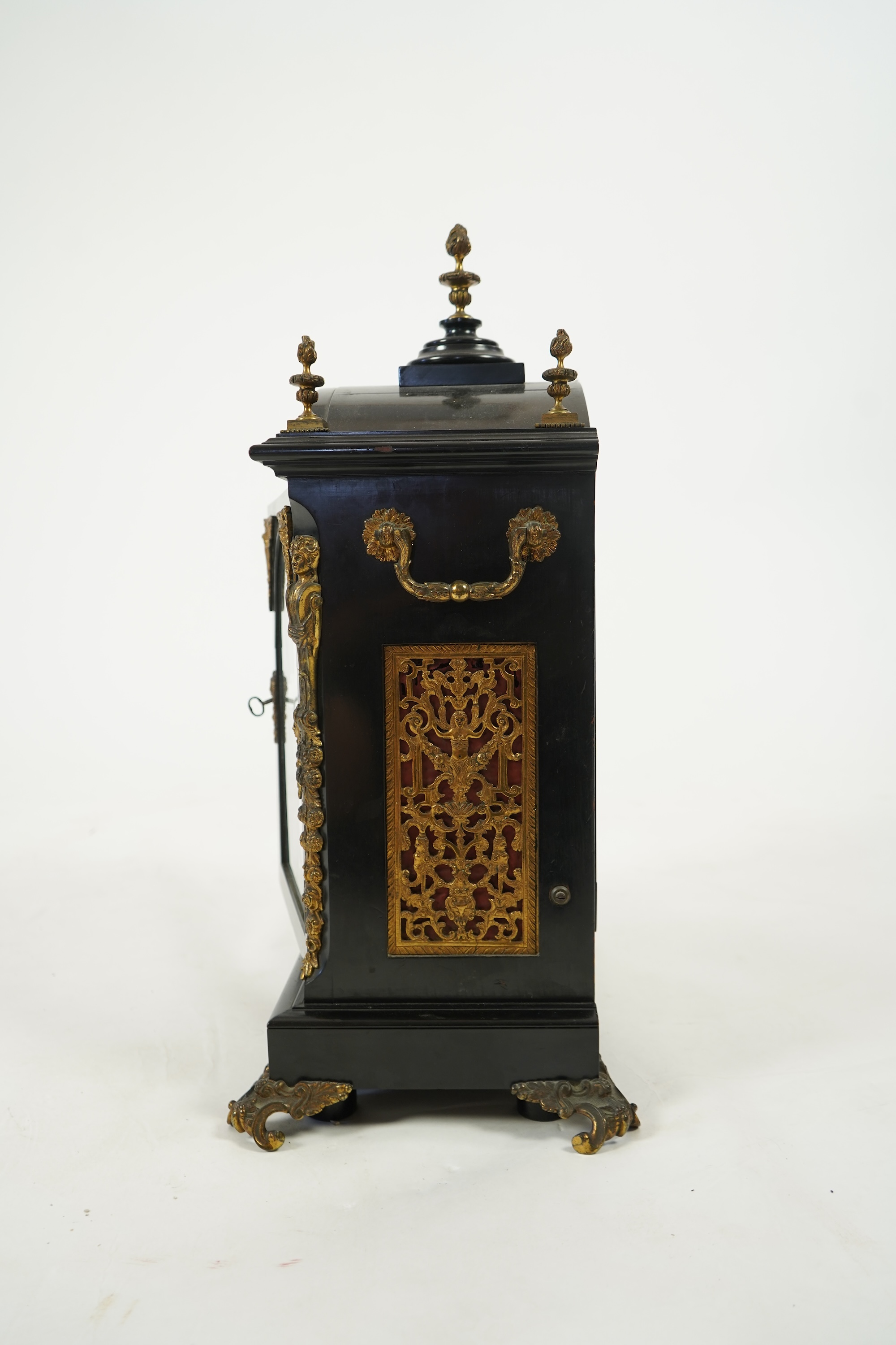 A late 19th century ebonised triple fusee bracket clock
